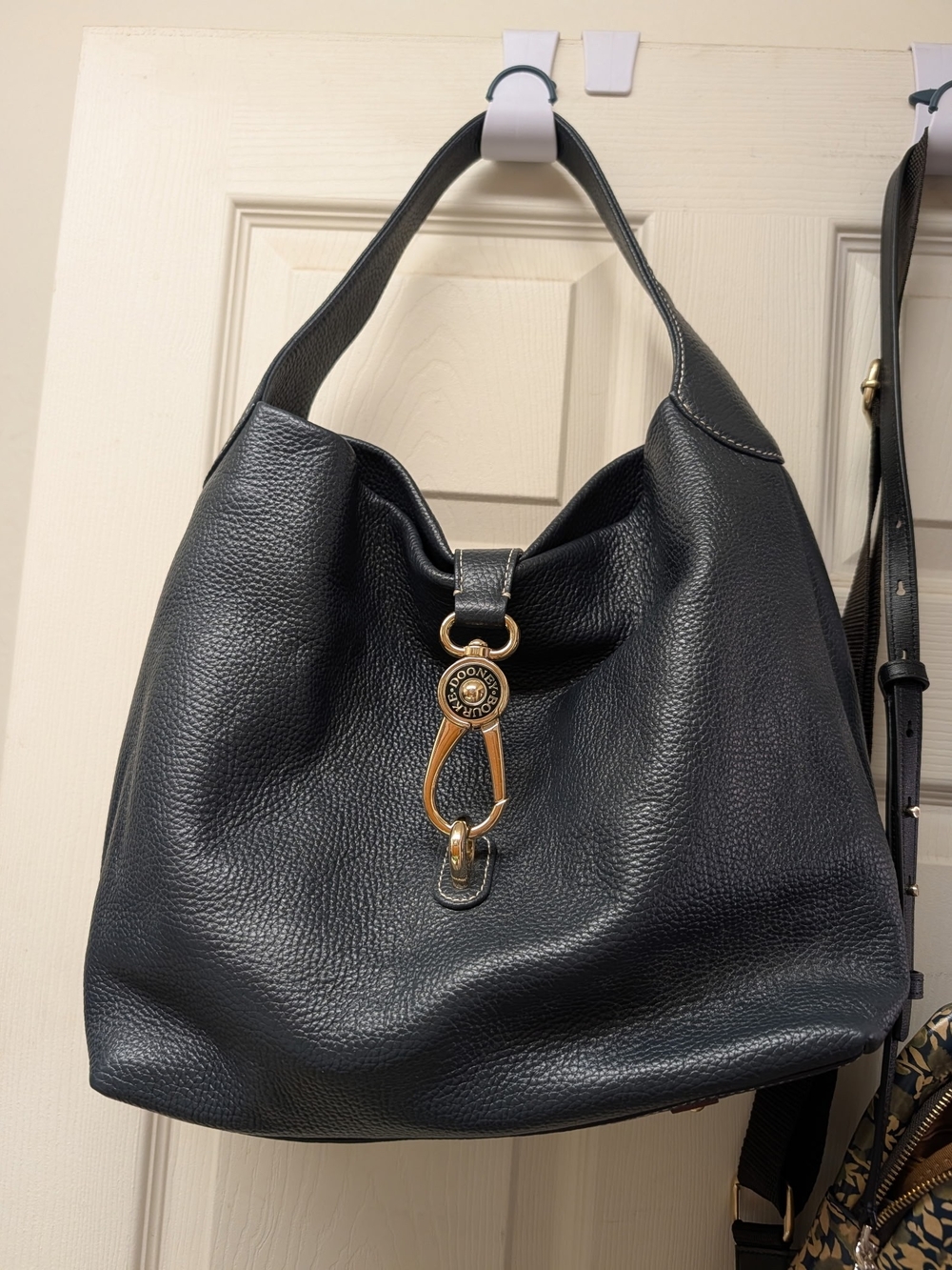 Dooney & Bourke Black Pebbled Leather Logo Lock Shoulder Bag w/ Wallet